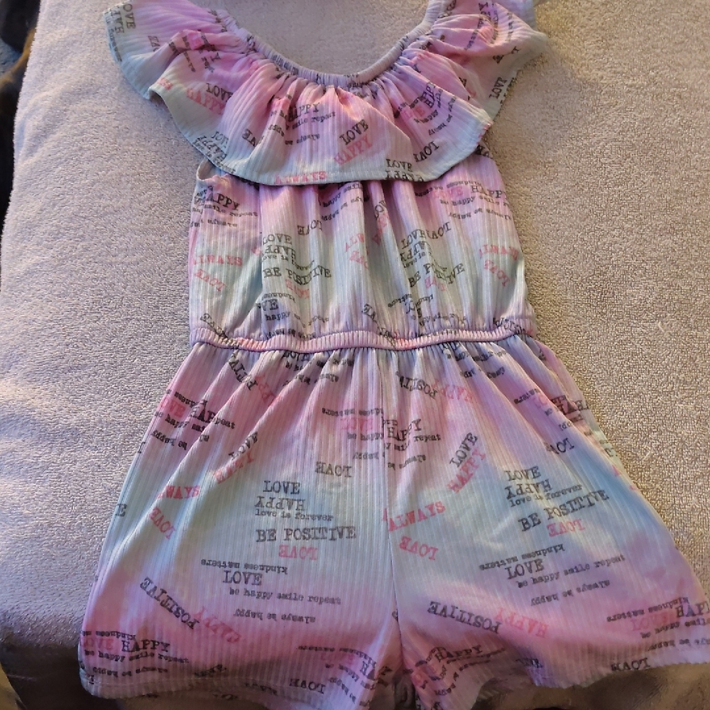 Source Unknown Pink and Blue Jumpsuit with Ruffled Trim